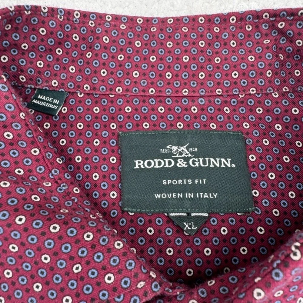 Rod & Gunn Sports Fit Shirt Mens XL Maroon Geometric Long Sleeve Light Stretch